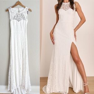 Your One and Only White Lace Backless Mermaid Maxi Dress S NWOT